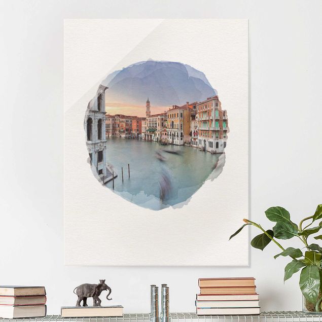 Tableaux en verre magnétique Aquarelles - Grand Canal Vue du pont du Rialto Venise