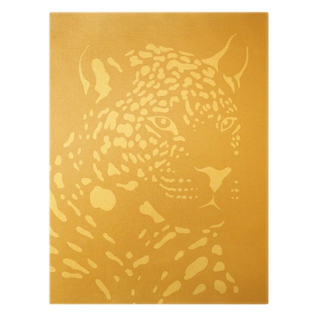 Tableau sur toile or - Safari Animals - Portrait Leopard Beige