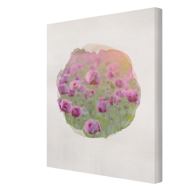 Tableaux florals Aquarelles - Champ de coquelicots violets au printemps