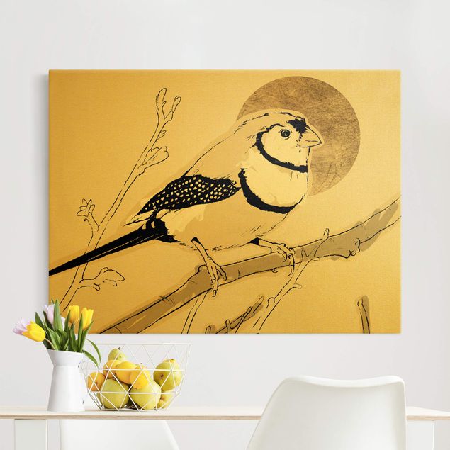 Déco murale cuisine Soleil doré derrière un oiseau III