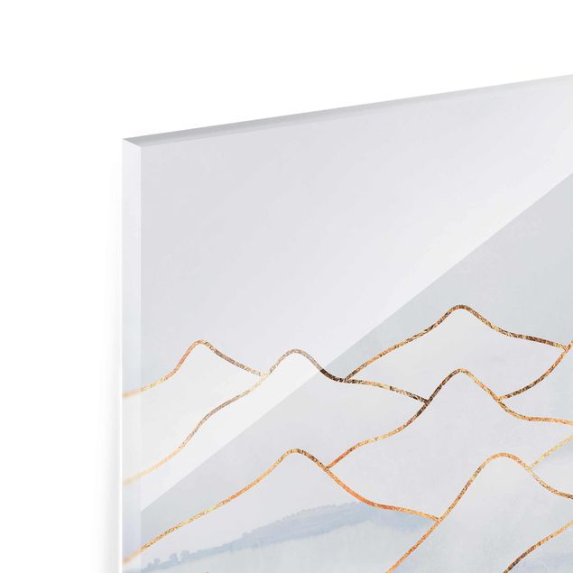 Tableau verre paysage Aquarelle Montagnes Blanc Or