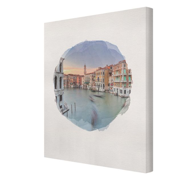 Tableau toile ville Aquarelles - Grand Canal Vue du pont du Rialto Venise