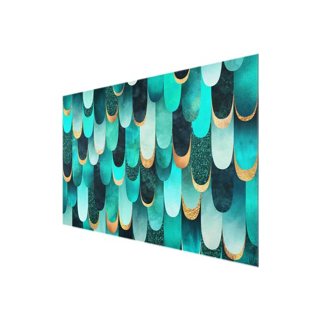 Tableaux turquoise Plumes Or Turquoise