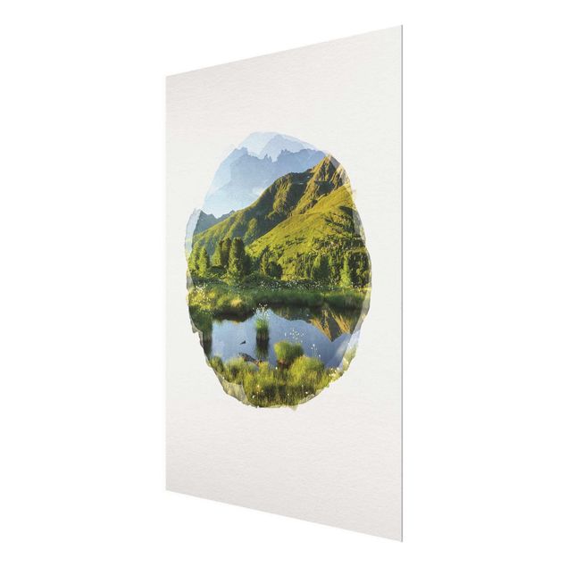 Tableau verre montagne Aquarelles - Vue de Deerbichl Le Defereggental
