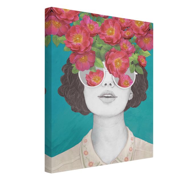 Tableaux modernes Illustration Portrait Femme Collage avec Fleurs Lunettes