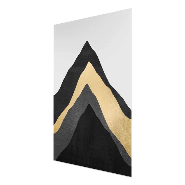 Tableaux en verre abstraits Montagne d'or noir et blanc