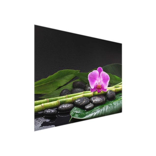 Tableaux bambou Bambou vert avec fleur d'orchidée