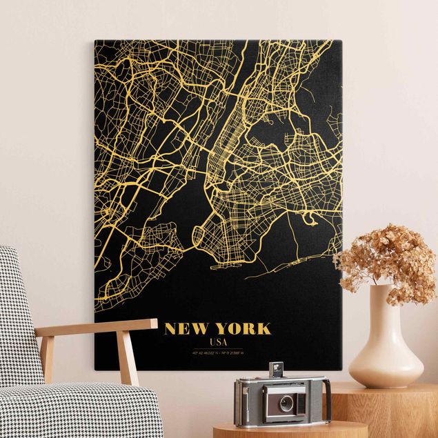 Tableau moderne Plan de la ville de New York - Noir classique