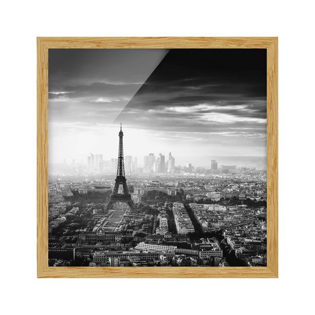 Tableau moderne La Tour Eiffel vue du ciel en noir et blanc