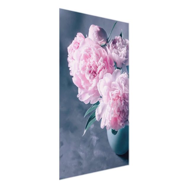 Tableaux en verre fleurs Vase avec Pivoine Rose Pâle Shabby