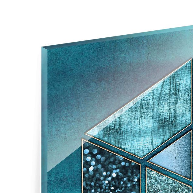 Tableaux muraux Hexagone Bleu avec Contour Doré