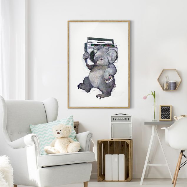 Affiches encadrées animaux Illustration Koala avec Radio Peinture