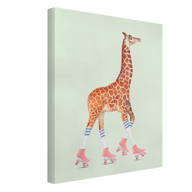 Toile girafe Girafe avec des patins à roulettes