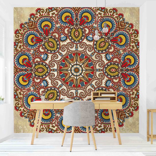 Papier peint motif geometrique Mandala coloré