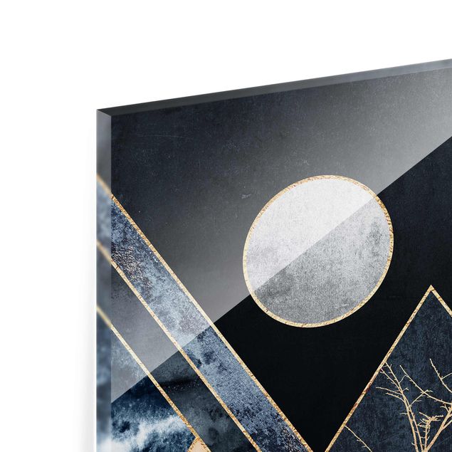 Tableaux abstraits Lune dorée Montagnes noires abstraites