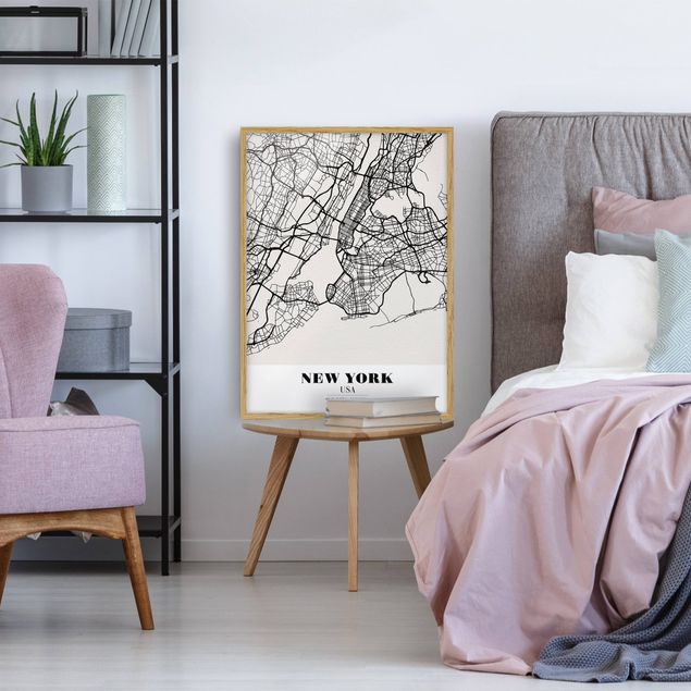 Tableaux encadrés noir et blanc Plan de la ville de New York - Classique