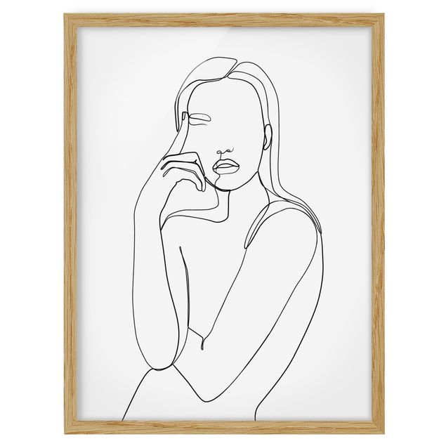 Tableaux moderne Line Art Femme Pensive Noir et Blanc