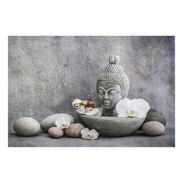 Tableau spirituel Bouddha Zen, Orchidée et Pierre