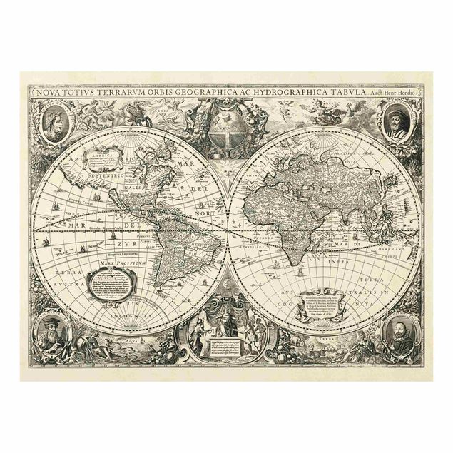 Tableaux en verre mappemonde Illustration antique d'une carte du monde vintage