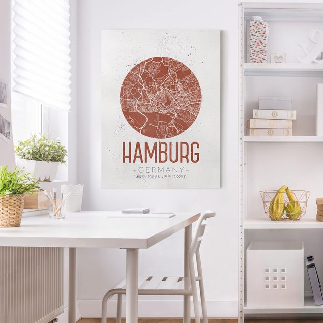 Tableaux sur toile Hambourg Plan de ville de Hambourg - Rétro