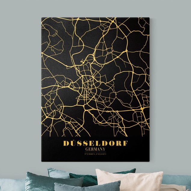 Tableau carte du monde Plan de ville de Dusseldorf - Noir classique