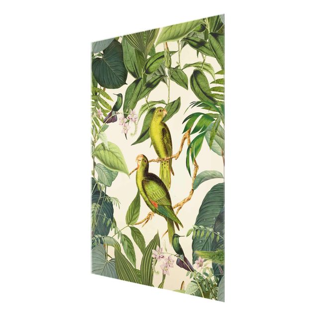 Tableaux verts Collage Vintage - Perroquets dans la jungle