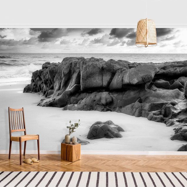Papiers peints modernes Rock On The Beach Black And White