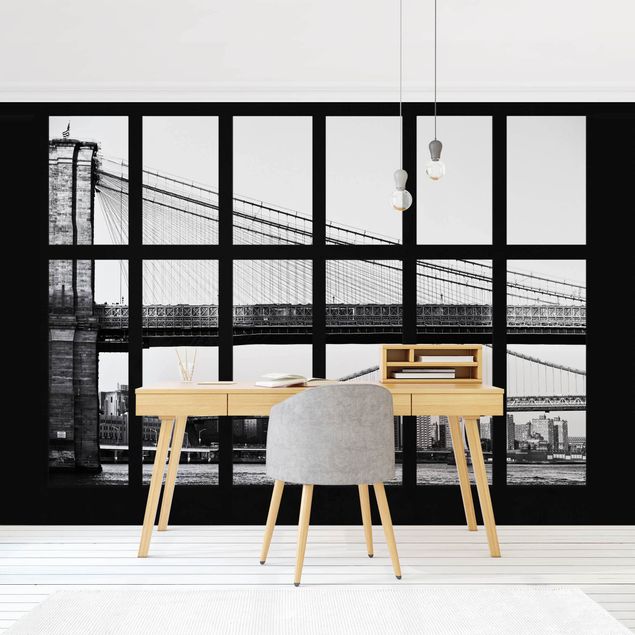 Papier peint 3D Fenêtre Ponts New York