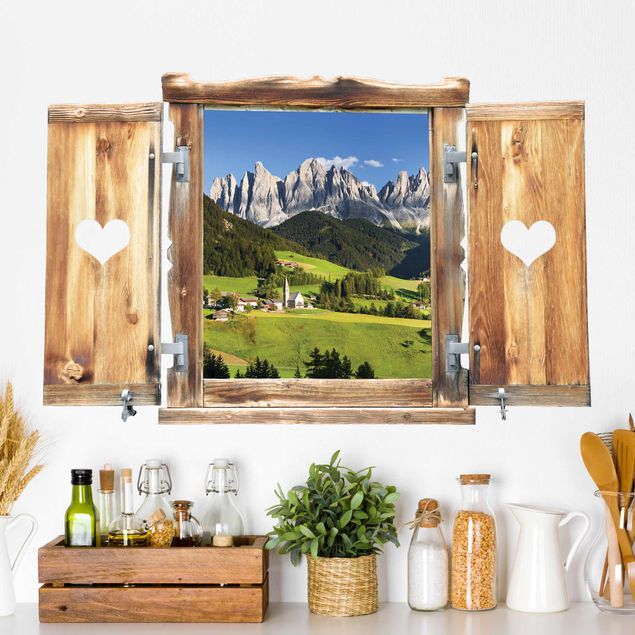 Décorations cuisine Fenêtre avec cœur Geislerspitzen dans le Tyrol du Sud