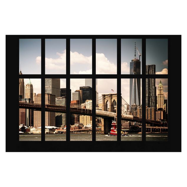 tapisserie panoramique Fenêtre New York Brooklyn Bridge