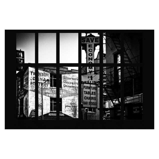 Papier peint - Window View American Building Facade In Black And White