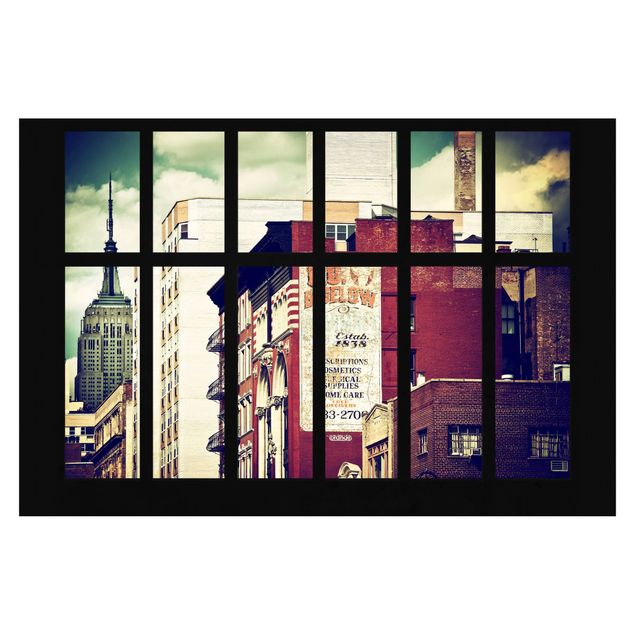 tapisserie panoramique Fenêtre Vue Du Bâtiment De New York Vintage