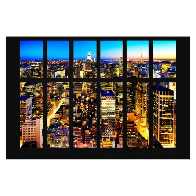 Papier peint ville Window View Manhattan Skyline At Night