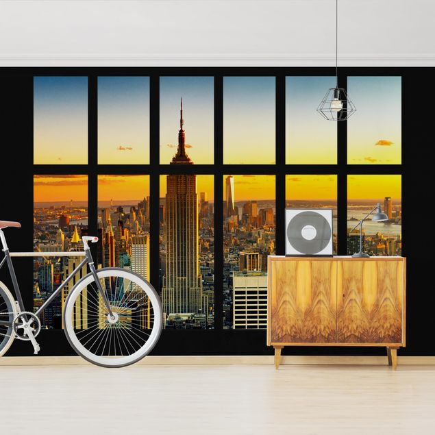 Papier peint New York Vue de la fenêtre de Manhattan Skyline Sunset