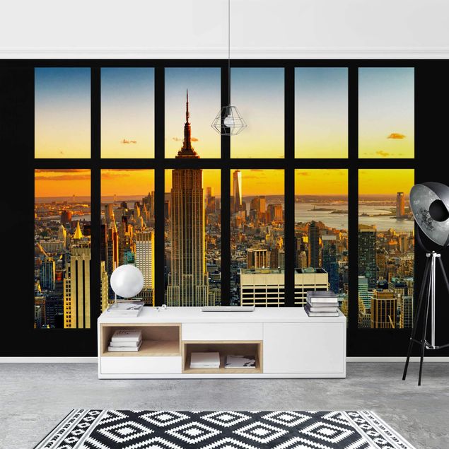 Papier peint panoramique coucher de soleil Vue de la fenêtre de Manhattan Skyline Sunset