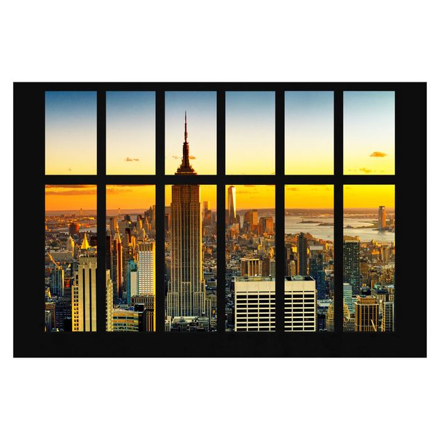 Papier peint panoramique ville Vue de la fenêtre de Manhattan Skyline Sunset