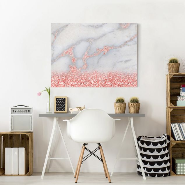 Tableaux sur toile effet pierre Imitation marbre avec confetti rose clair