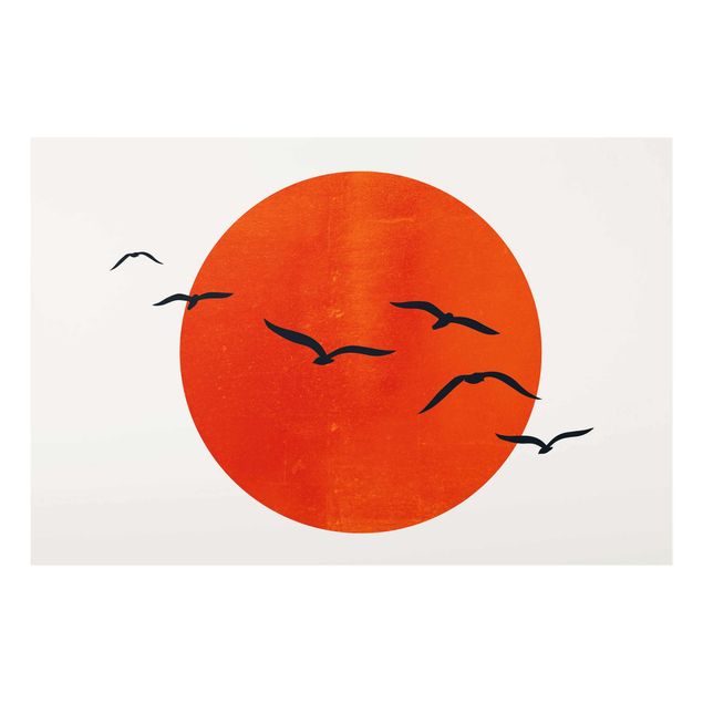 Cadre animaux Volée d'oiseaux devant le soleil rouge I