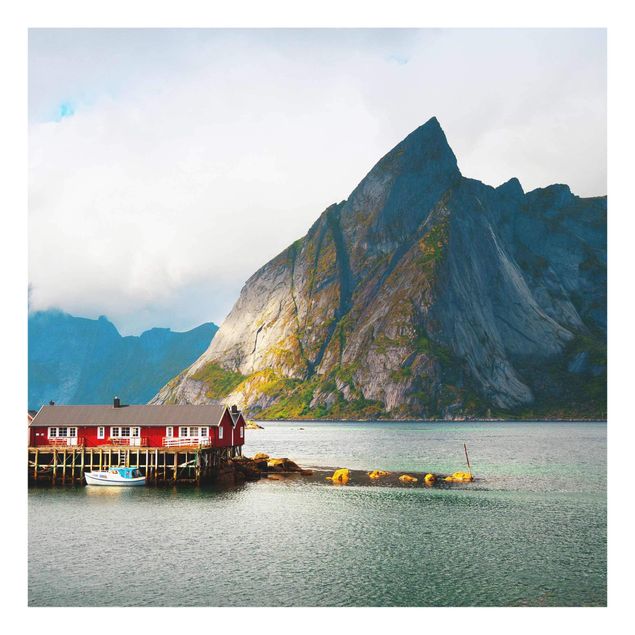 Tableau verre montagne Maison de pêcheur en Suède