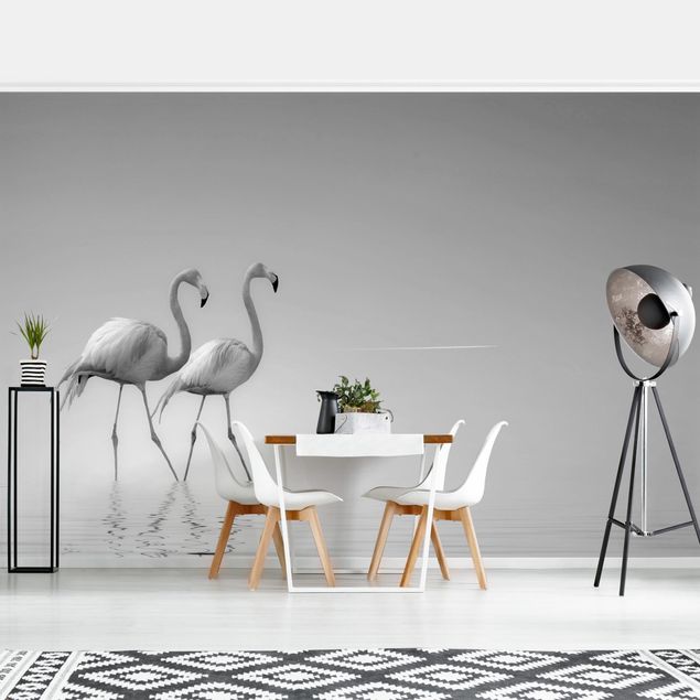 Papier peint moderne Flamingo Love Black And White