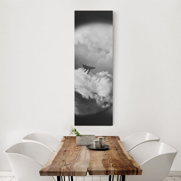 Tableaux sur toile en noir et blanc Baleine volante dans les nuages