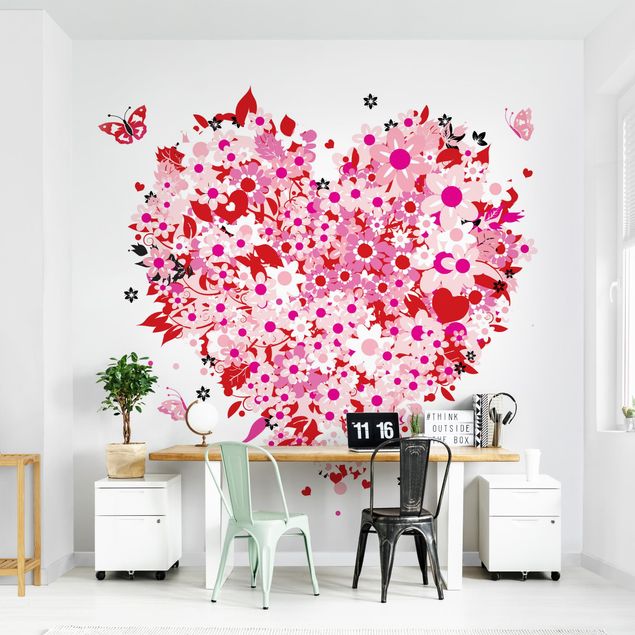 Papier peint fleurs Floral Retro Heart