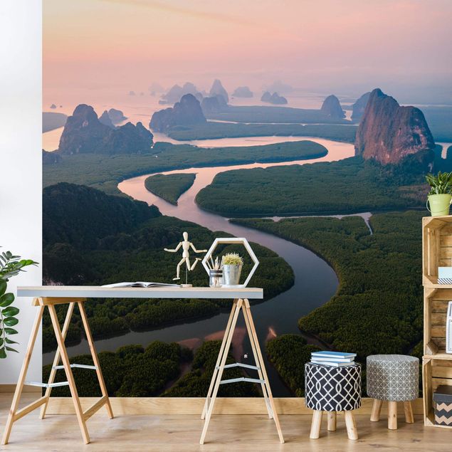 Papier peint panoramique paysage Paysage de rivière en Thaïlande