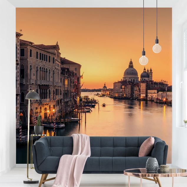Papier peint panoramique coucher de soleil Venise dorée