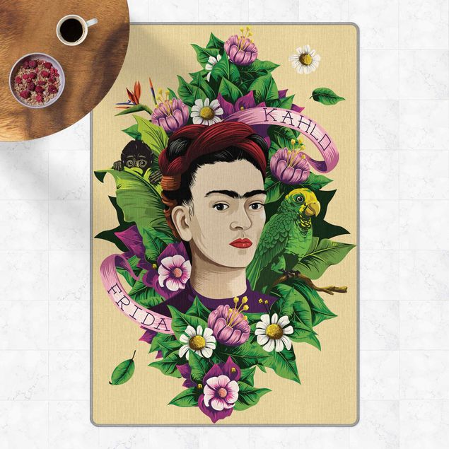 Tapis floraux Frida Kahlo - Frida, Monkey and Parrot