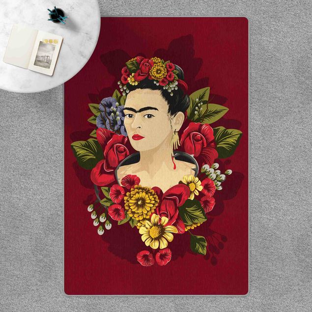 tapis blanc Frida Kahlo - Roses