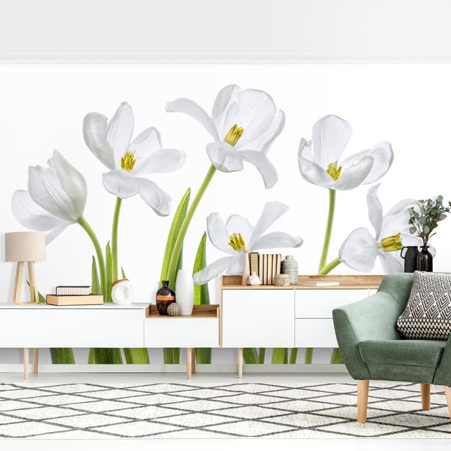 Papier peint campagne Five White Tulips