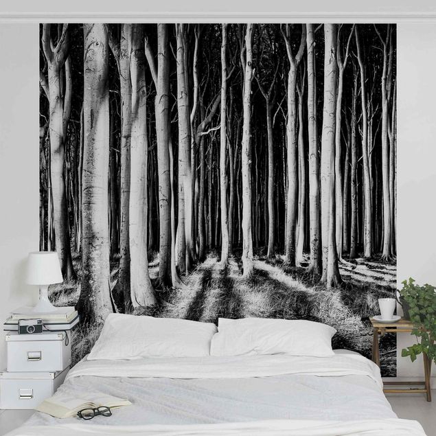 Tapisserie noir et blanc Forêt effrayante