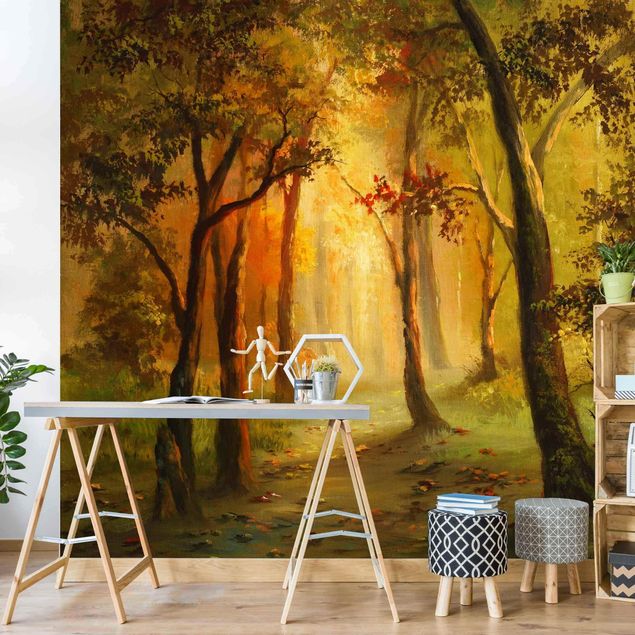 Papier peint forêt Peinture d'une clairière de forêt