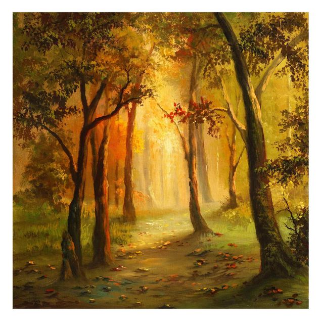 Papier peint panoramique Peinture d'une clairière de forêt